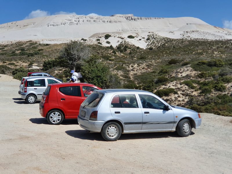 Cars parked at the beach parking area