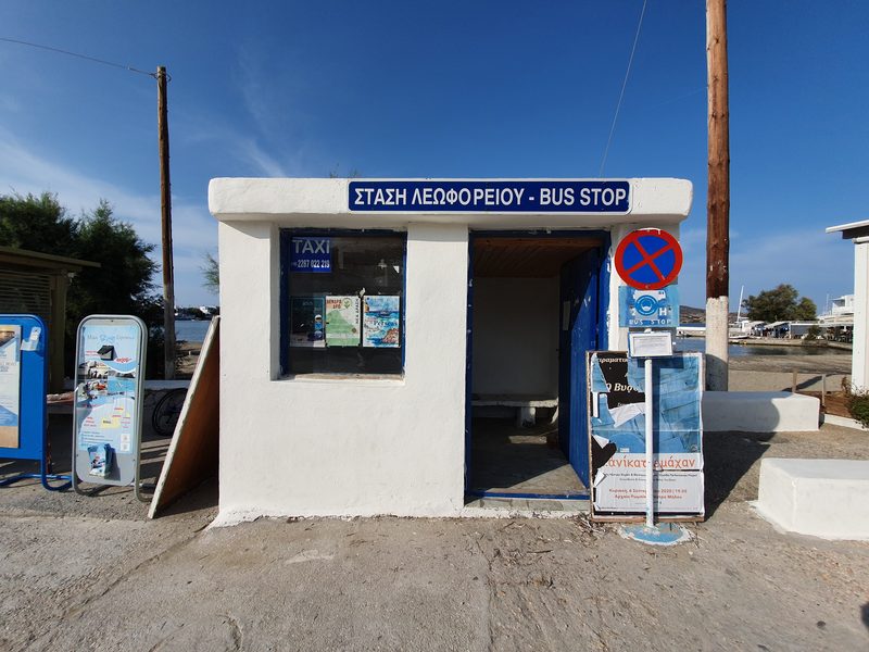 A bus stop in Milos, Greece