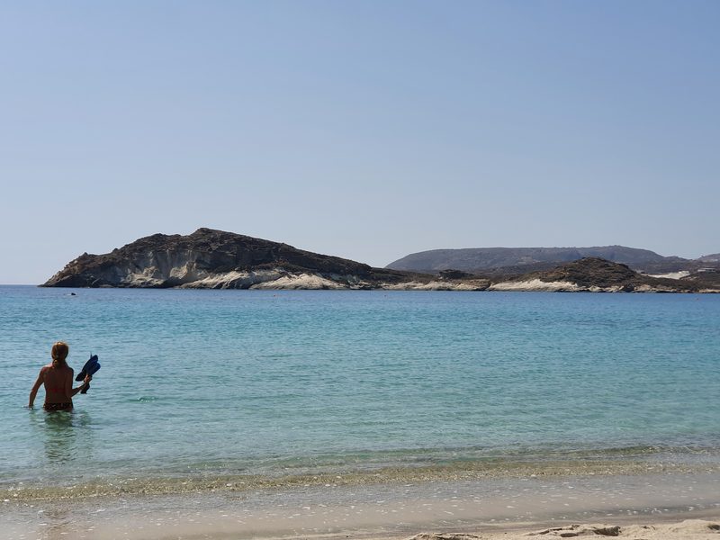 Swimming at Prassa beach in Kimolos