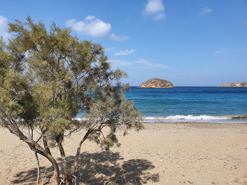 Natural shade can be in short supply on the beaches of Kimolos