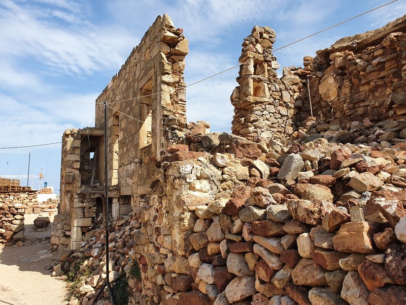 Weathered stone ruins of the old Venetian kastro at the top of Chorio, Kimolos