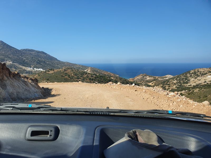 Driving the dirt road to Kleftiko Bay parking area