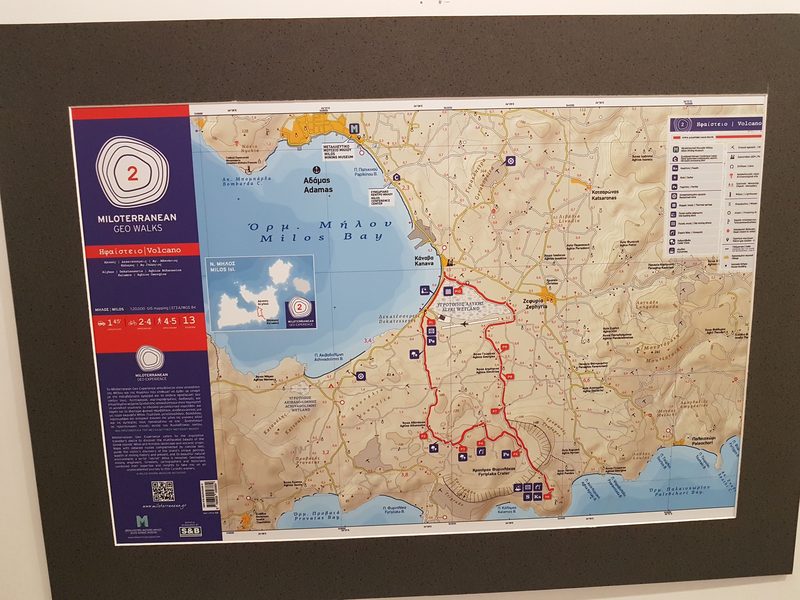 A map of a hiking trail in Milos