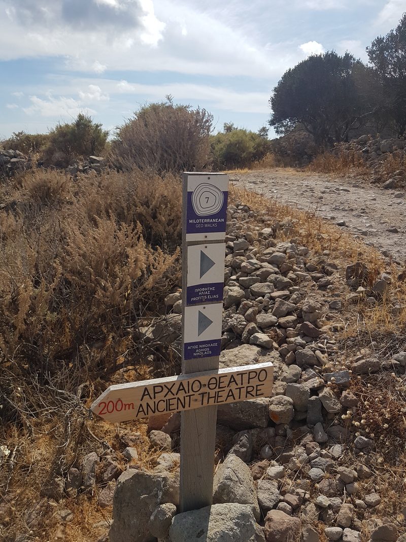 A hiking path sign in Milos