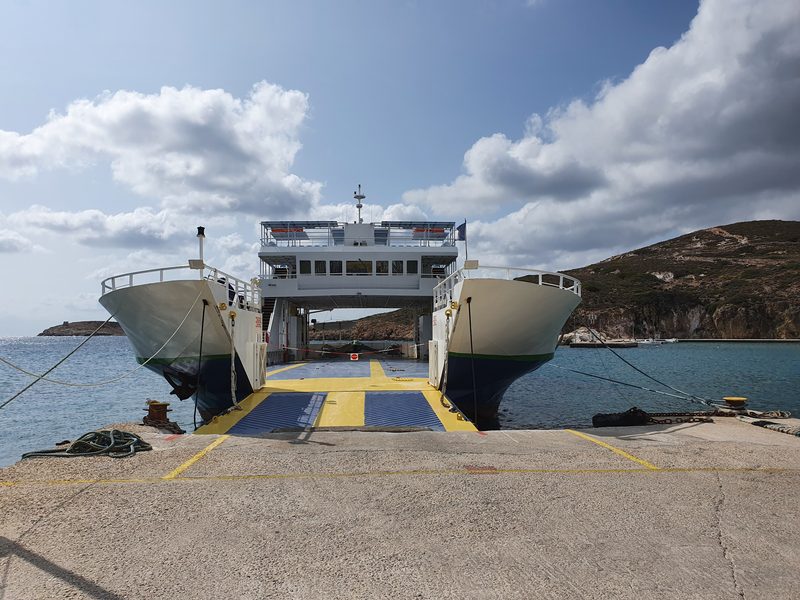 The small Kimolos ferry is still big enough to take vehicles