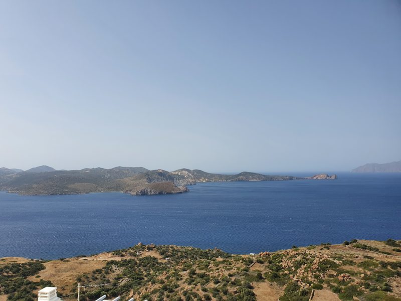 Looking out to sea and along the headlands from the hilltop above Plaka
