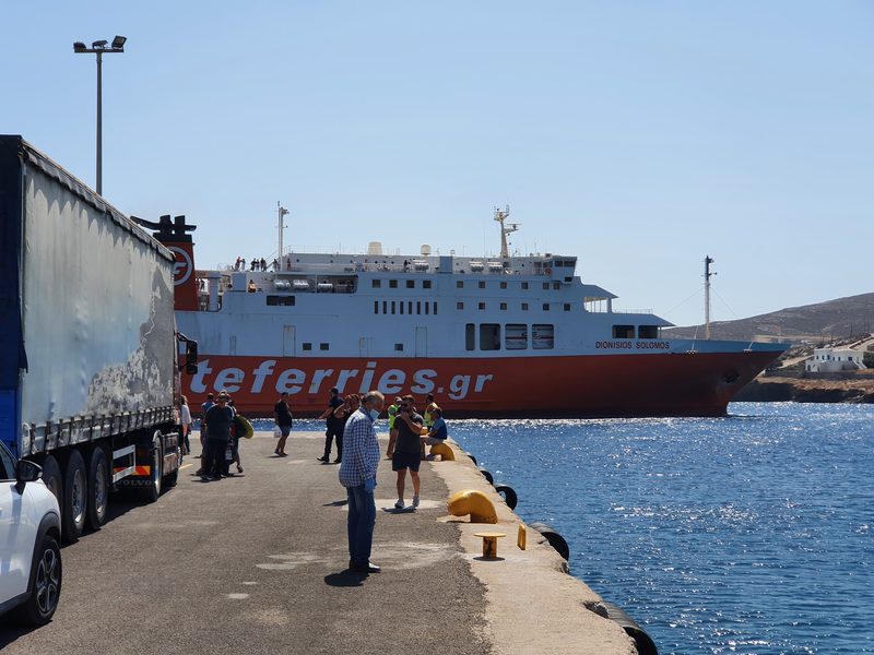 A ferry arriving in Folegandros, Greece