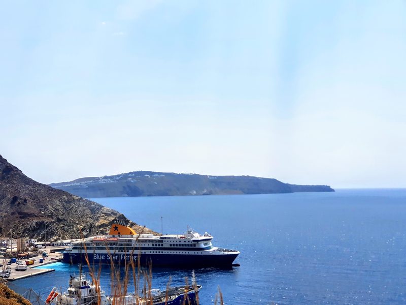 A view of Santorini’s ferry port