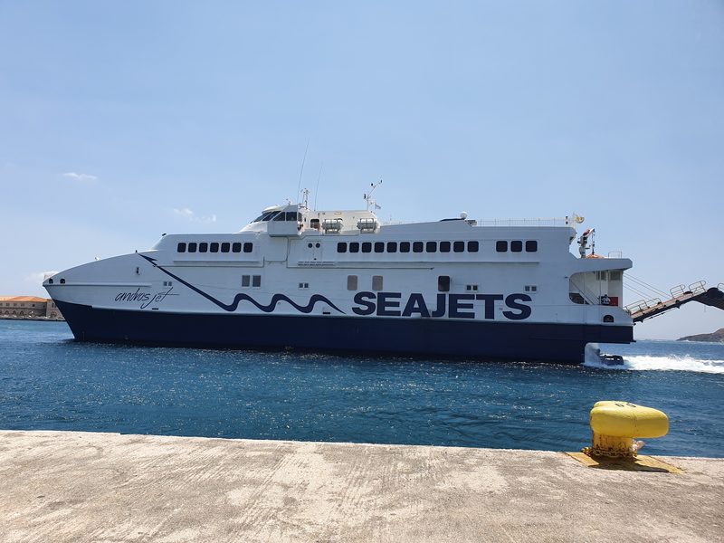 A SeaJets ferry at Syros port