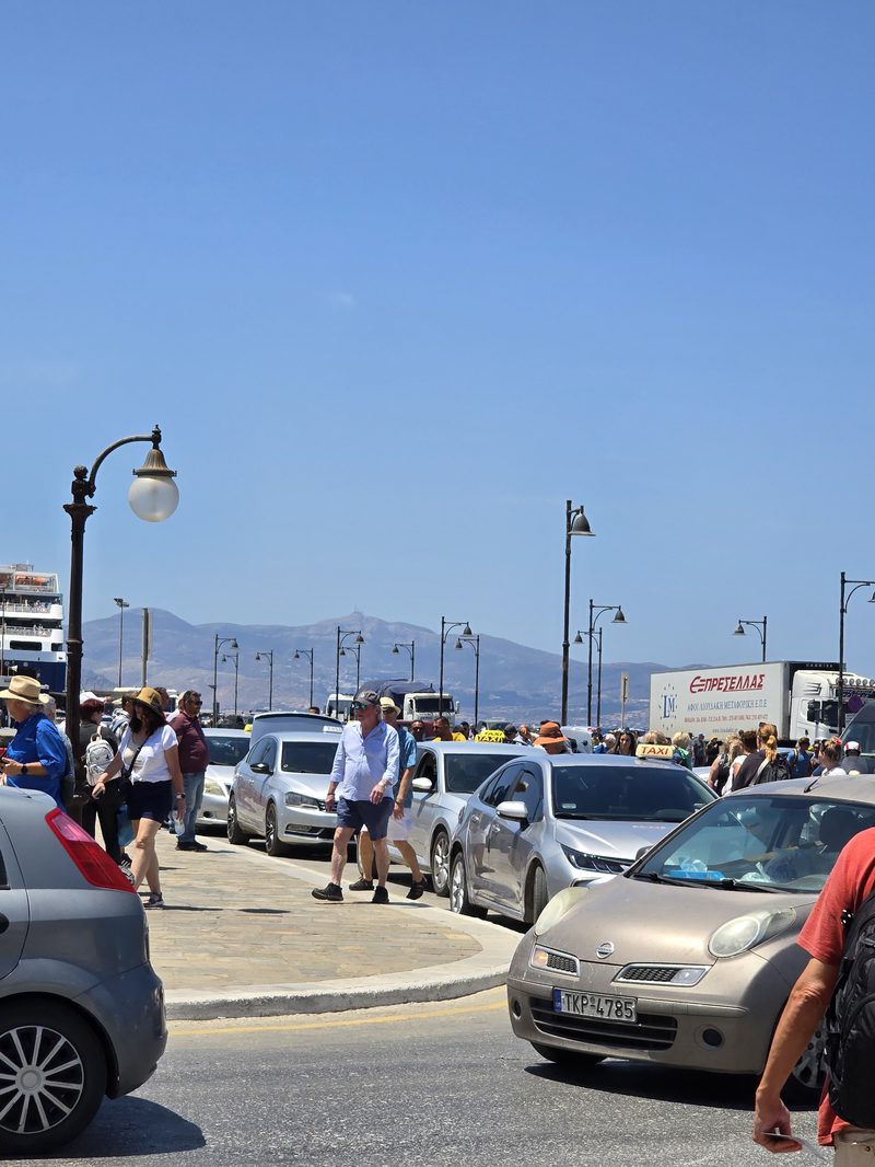 Queue waiting to board a ferry at Naxos