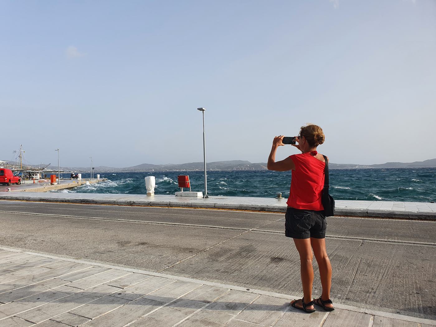 The waterfront at Adamas, Milos, where the car and ATV rental offices are based