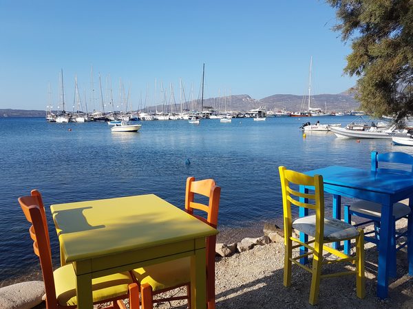 The harbour at Adamas, Milos, where ferries leave for the western Cyclades